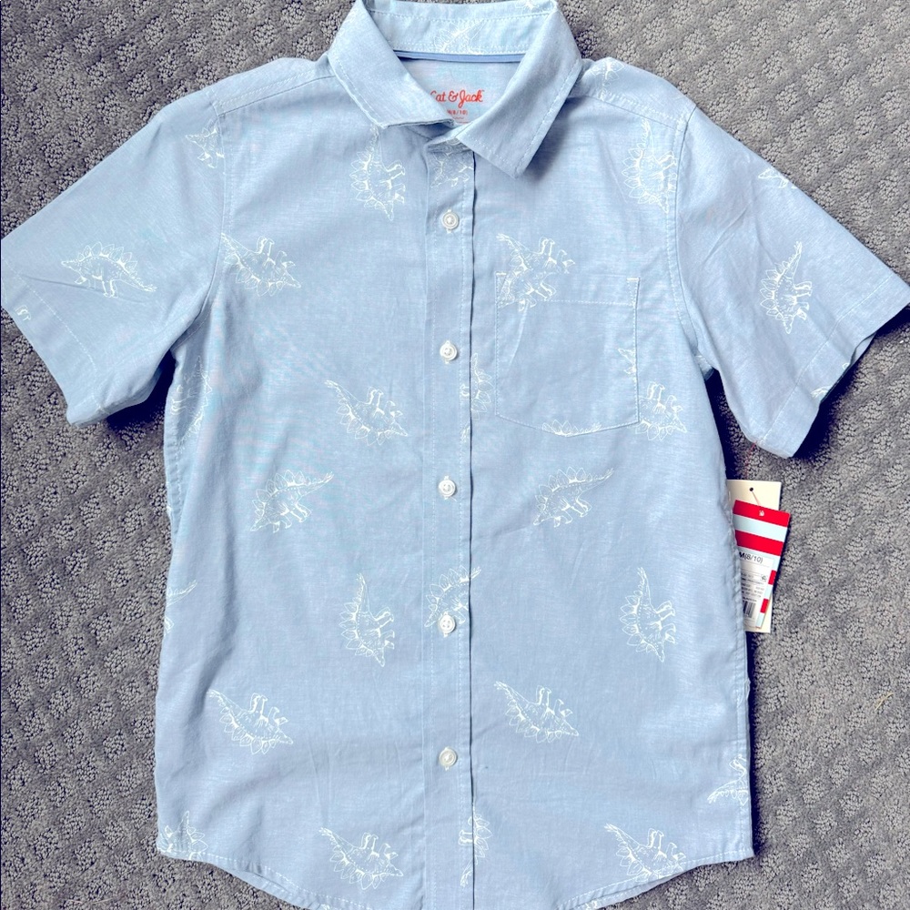 NWT Boys chambrey dinosaur button down shirt